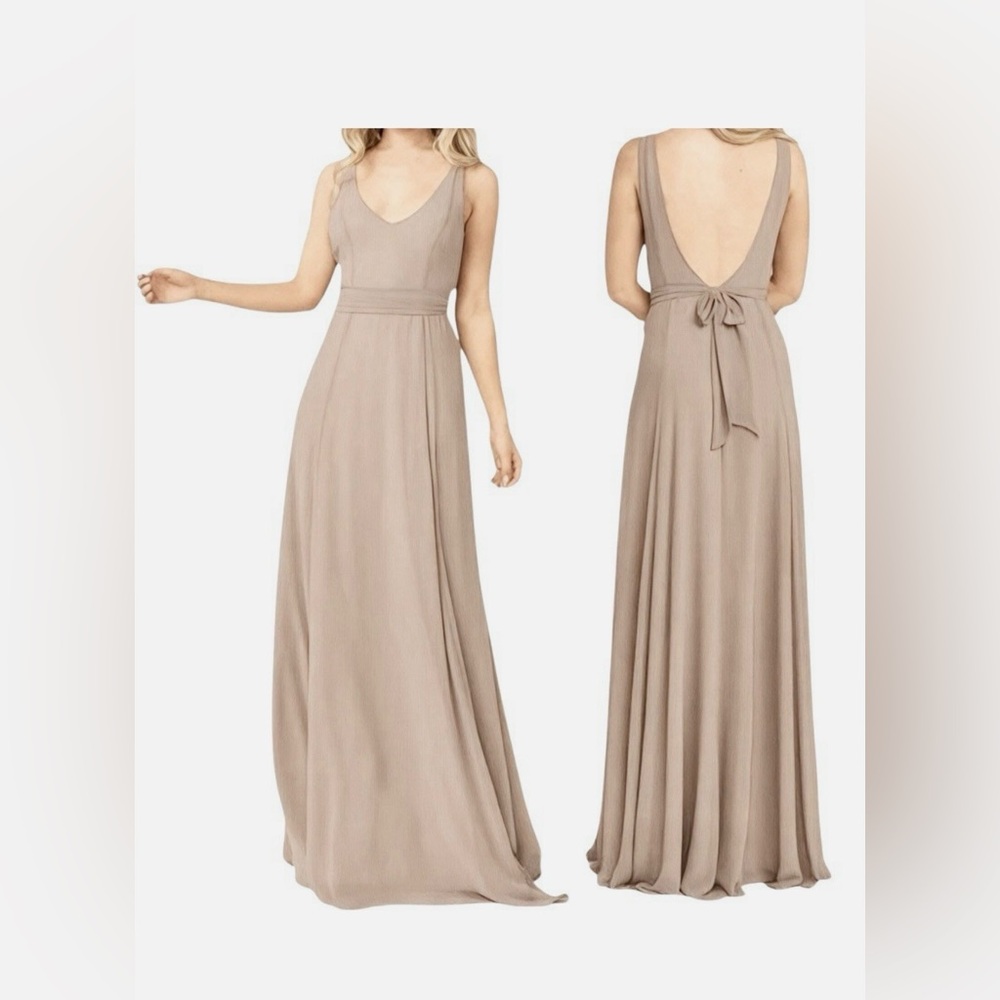 Show Me Your Mumu Jenn Maxi Wedding Dress Wrap Belt Low Cut Open Back beige Sz S